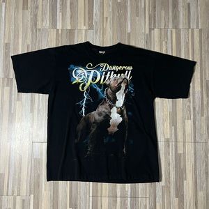 Dangerous Pitbull Lightning Big Face Graphic T-shirt Distressed Spotting Large